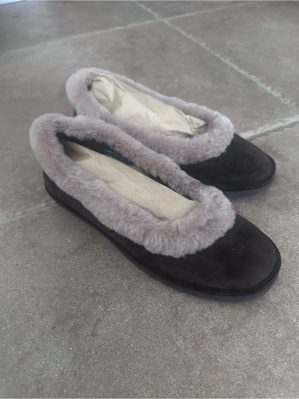 UGG Women’s Slip-On Flats with Blush Plush Lining - Brown Exterior - Picture 2 of 7
